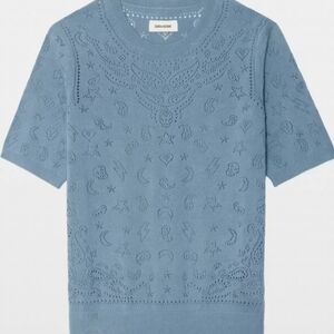 Zadig & Voltaire light blue knit top with bandana detail